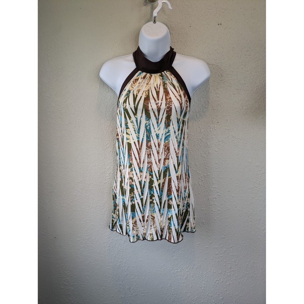 Vtg‎ Studio Y High Neck Halter Top Floral Abstract USA Fairycore SMALL Crinkle